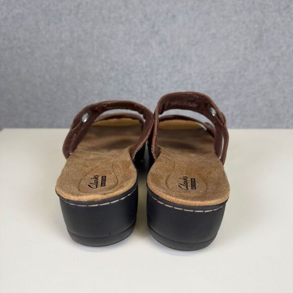 Clarks Collection Women's Size 11M Brown Leather Open Toe Sandals Slides - Picture 6 of 10
